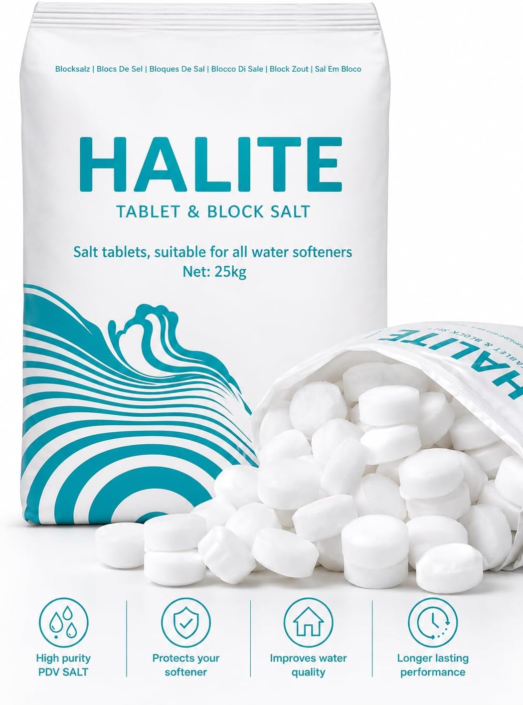 25KG Salt Tablets Halite Salt for Water Softener, Pure Grade A Food Quality for All Water Softener and Dishwashers (1)